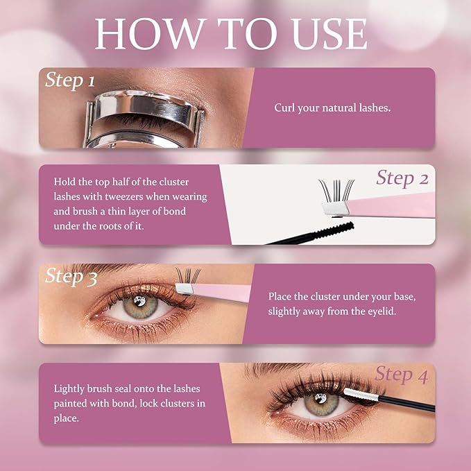 FADLASH Lash Clusters Kit 8-16mm Eyelash Cluster Lashes with Lash Bond and Seal Lash Remover Lash Tweezers DIY Lash Extension Kit (10D+20D-07C-8-16 Kit)