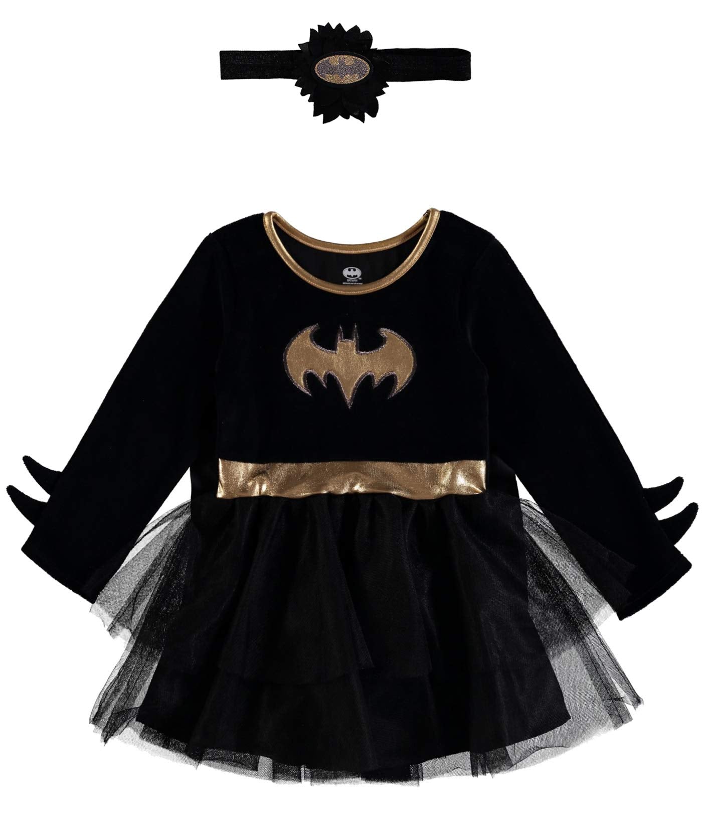 DC Comics Toddler Girls Batgirl Costume Tutu Dress - Toddler Superhero Costume with Removable Cape and Matching Headband (Black/Yellow, 2T)