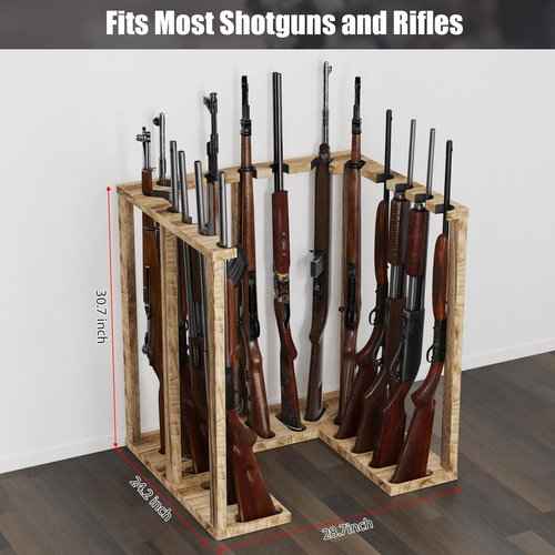 amoard Indoor Gun Rack Corner Wood Heavy Gun Rack Rifle Stand Display Shotgun Organizer and Storage Racks Stable Support for 15 Guns (Carbonized Black)