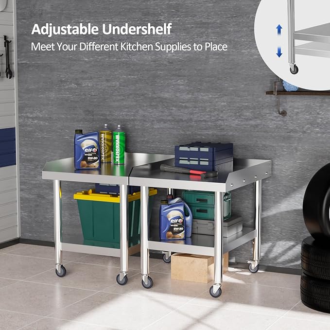 ROVSUN 24" L x 30" W x 26" H Stainless Steel Equipment Stand with Wheels, NSF Commercial Prep & Work Table, Grill Stand Table with Adjustable Undershelf for Hotel, Home,Restaurant Kitchen, Workplace