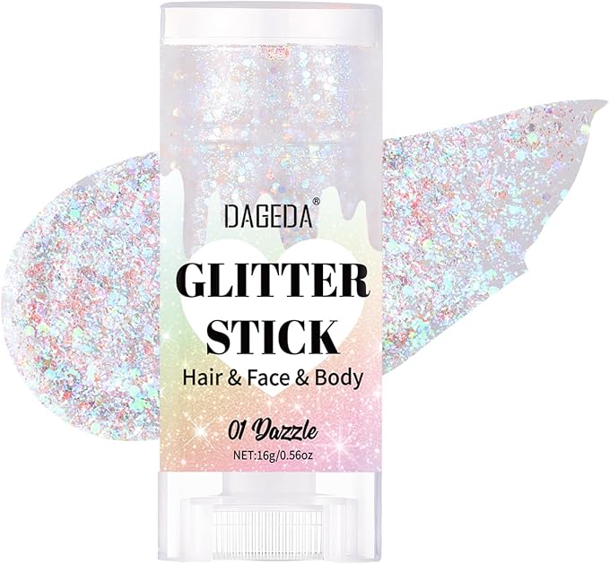 DAGEDA Dazzle Body Glitter Stick,Sparkly Face Glitter Makeup,Holographic Hair Glitters Mermaid Makeup Rave Outfits for Wom...