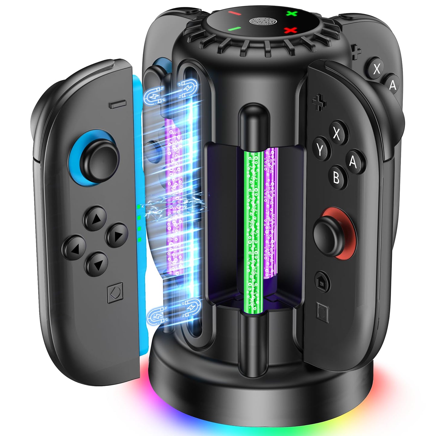 Charging-Dock-For-Nintendo-Switch-2-Joycon(2025), Switch 2 Charger Station With 10 Led Light, Joycon Charger With Magnetic, Fast