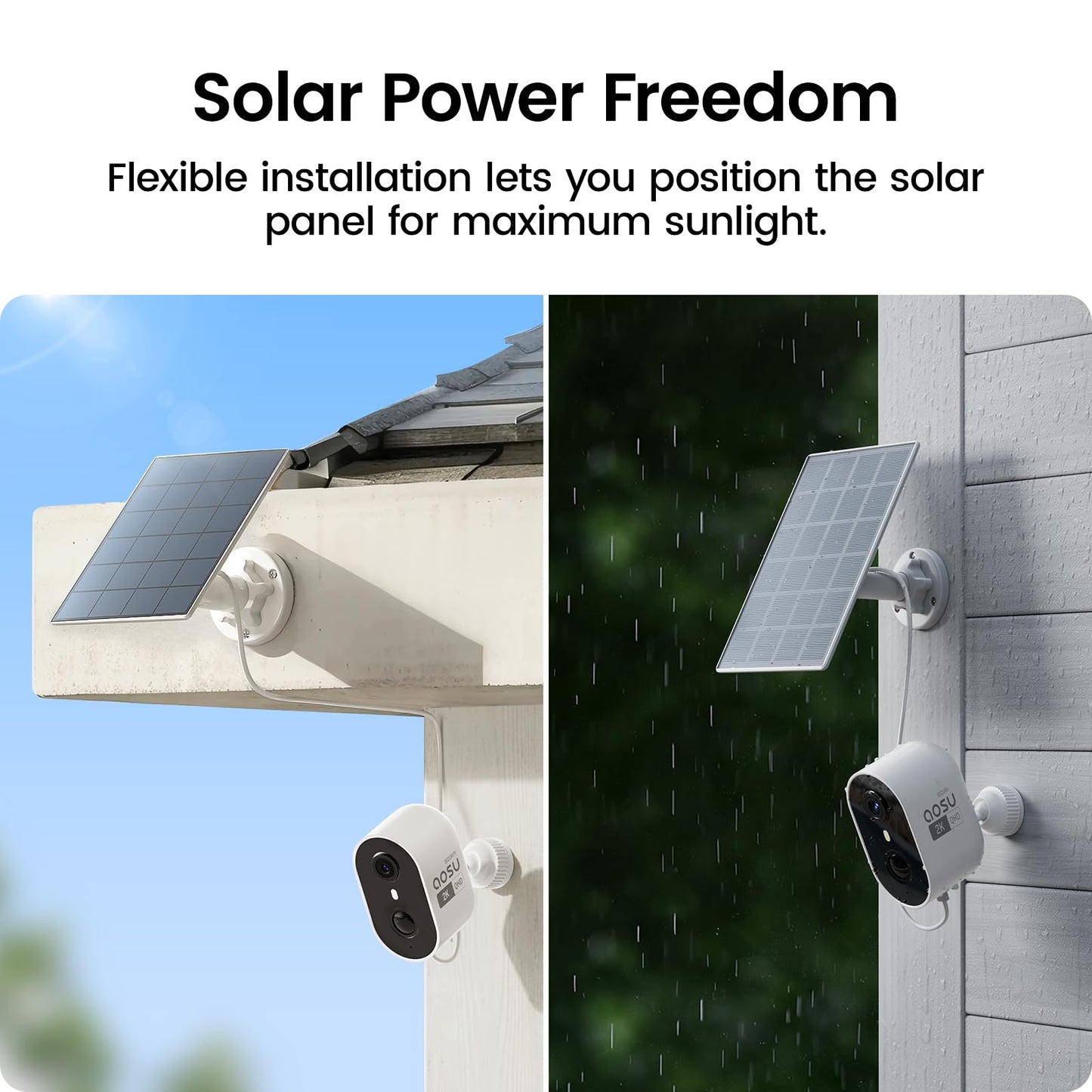 aosu Solar Security Cameras Wireless Outdoor Home System, True 2K HD, Cross-Camera Tracking, PIR + AI Human Detection, Color Night Vision, Local Storage, No Subscription Required, 6-Cam-Kit
