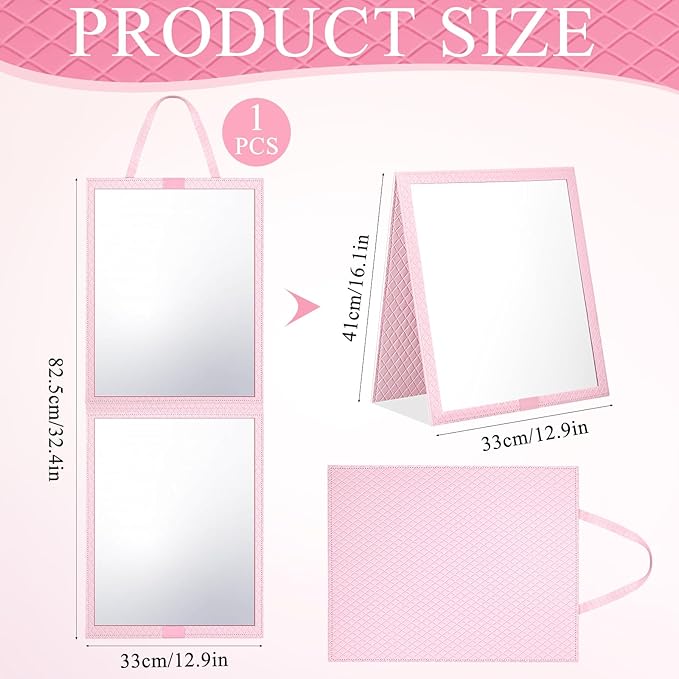 Foldable Travel Portable Full Length Mirror, Dance Bag Hanging Mirror, Full Body Mirror for Dance, Camping, Travel, Dance Competition Must Haves Backstage Folding Hanging Mirror (Pink, 33*13 Inch)