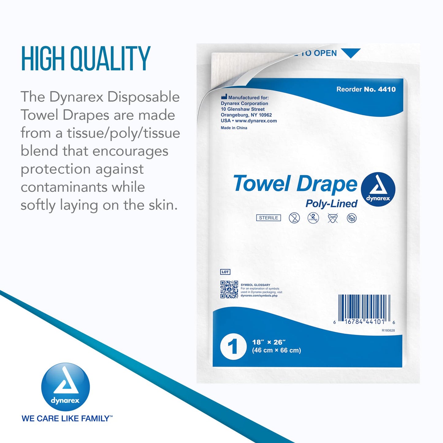 Dynarex Disposable Towel Drapes, Sterile, 18" x 26," for Medical & Surgical Use, Poly-Interlined Lining, Protect from Contaminants, 1 Box of 50 Drapes