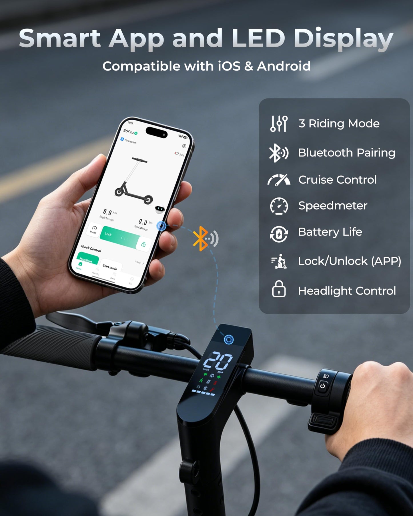 Electric Scooter for Adults 350W /600W, 20MPH, 17 Miles Adult Electric Scooters with Long Range, 8.5" Tire Motorized Scooters, Foldable E-Scooter Commuter with App, Rear Dual Damping Suspension