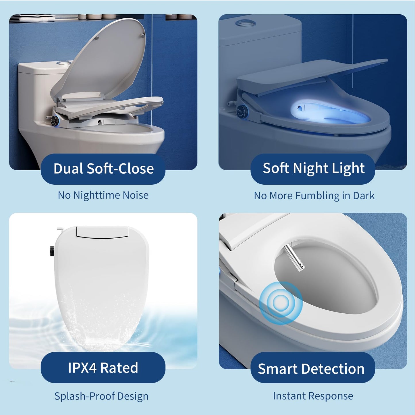 Jevinni Electric Bidet Toilet Seat Elongated, Heated Smart Bidet Seat with Instant Warm Water & Dryer, Self-Cleaning Nozzle, Soft Close Lid, Night Light-Adjustable Water Pressure for Men Women & Child