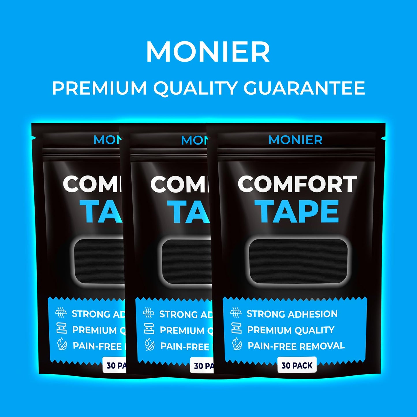 MONIER Comfort Tape (30 Pack) - Pain Free Removal, Hypoallergenic, Latex Free & Gentle On Skin - Packaging May Vary - Skin Friendly Adhesive Cotton Tape