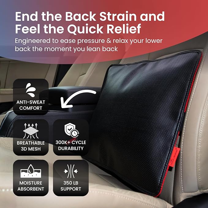 AJUVIA Back Vitalizer Lumbar Support Pillow | 3000+ Doctor Trusted Ergonomic Pillow Support for Office Chair, Home & Car | 3 Second Pain Relief, Better Posture, Sciatica & Lower Back Relief
