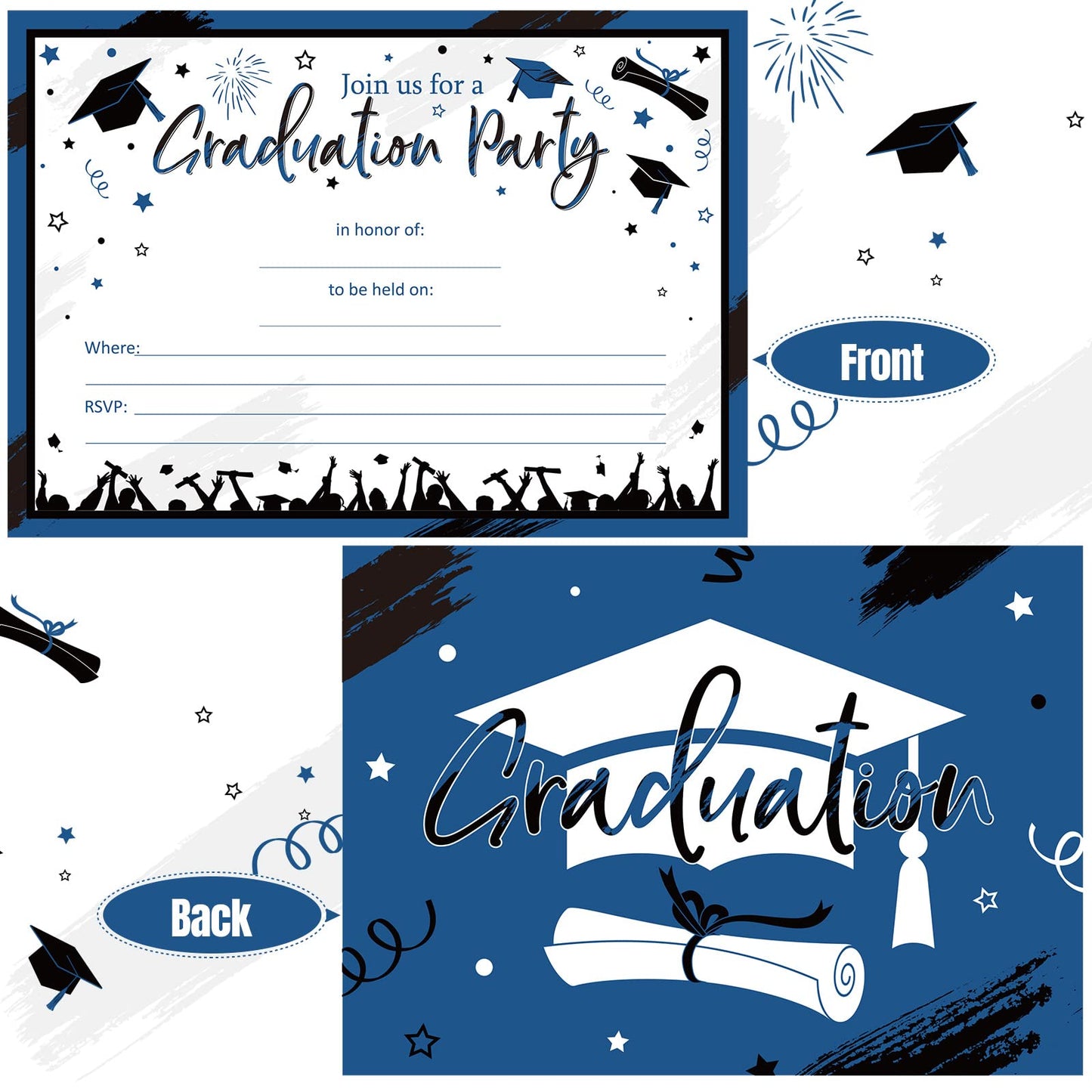 Yisong 30 Pcs Graduation Party Invitations Graduation Invite Cards with Envelopes Grad Announcement Cards for College High School University Grad Celebration Announcement Grad Party(Blue Black)