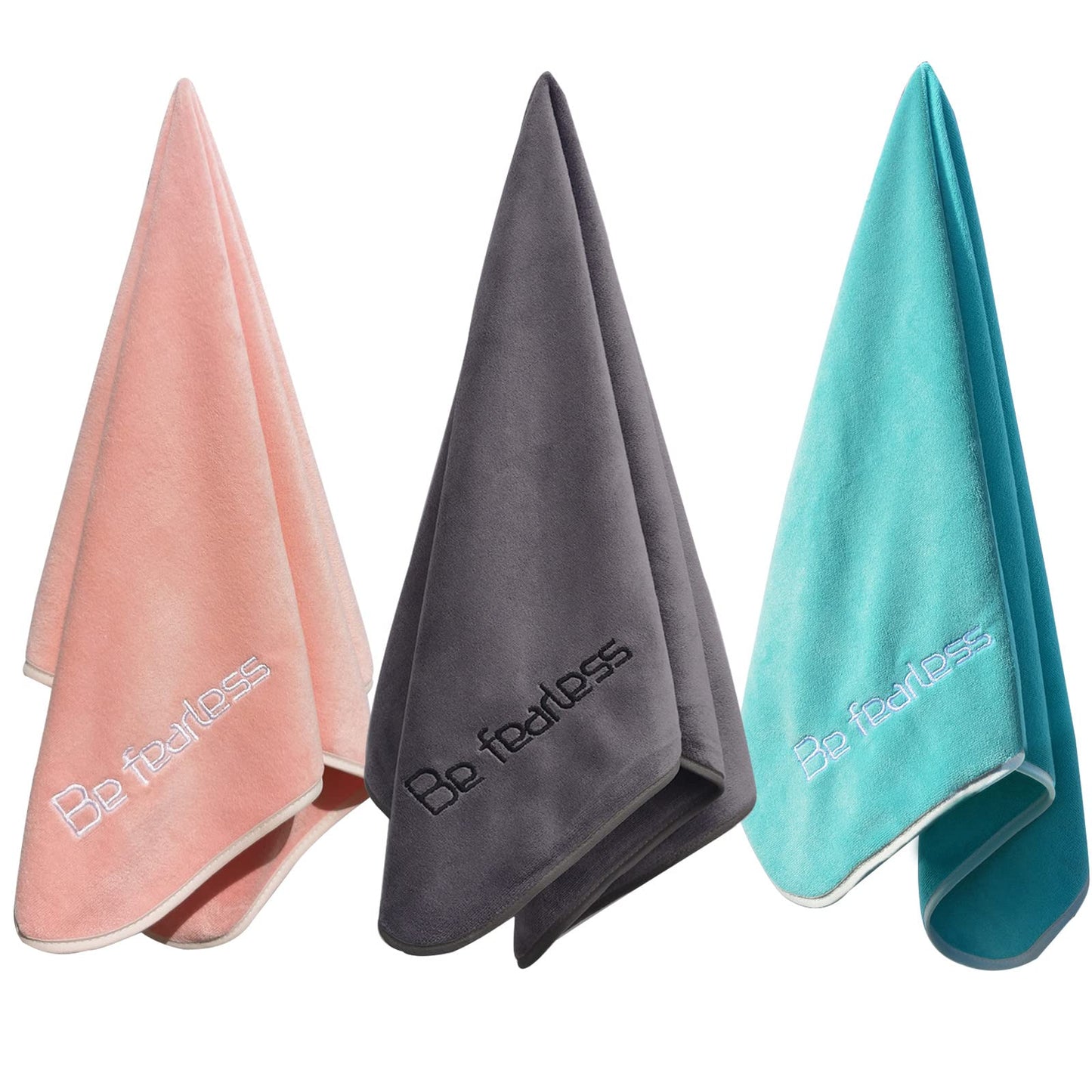 Wuwahold Microfiber Gym Towels Bigger Size Super Soft for Exercise Fitness, Sports, Workout, 380-GSM 15-Inch x 31-Inch Quick-Drying Towels (Teal-Pink-Grey, 3 Pack)