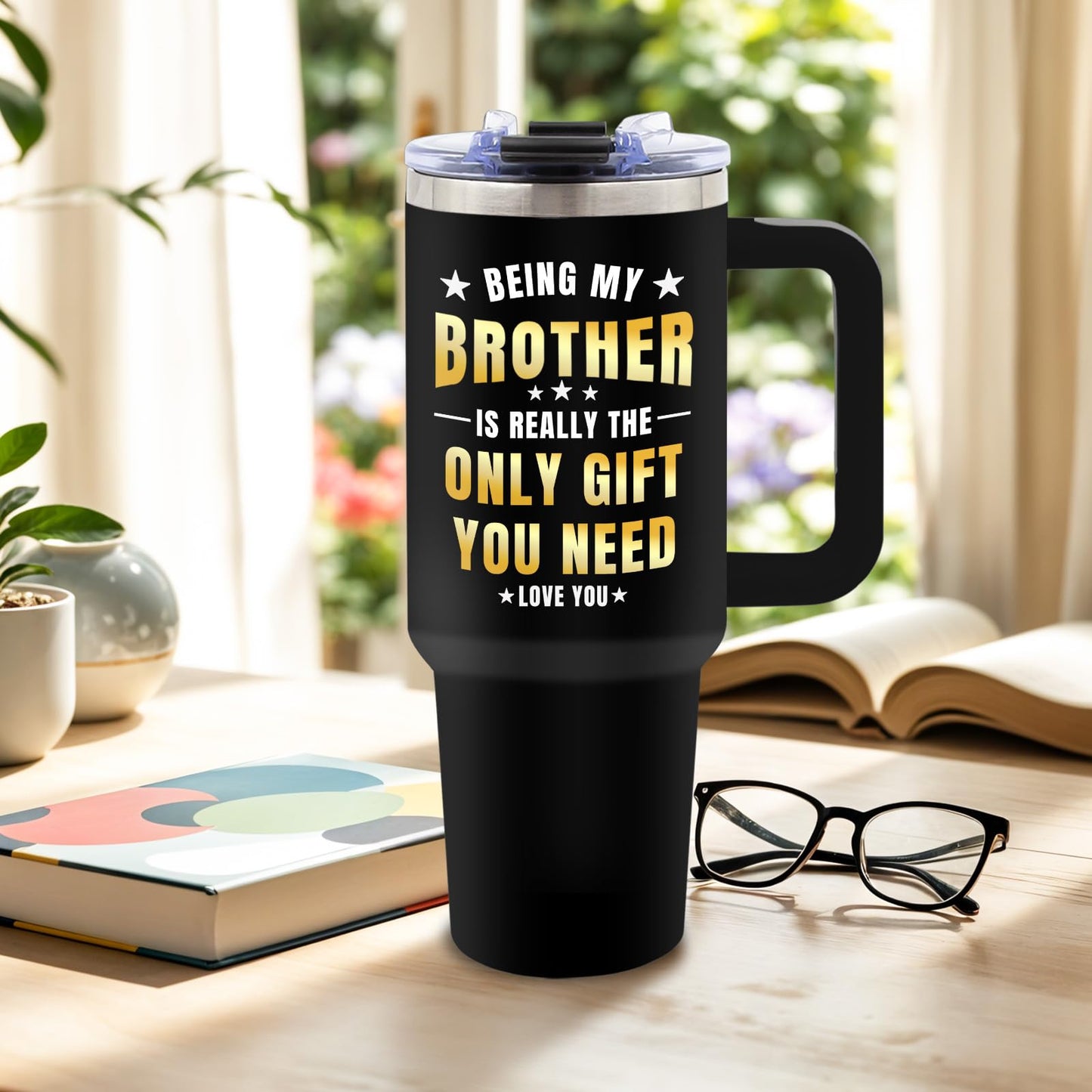 DUUV Birthday Gifts for Brother from Sister, Being Brothers is the Only Gift Tumbler for Men 40 Oz, Big Brother Gifts for Thanksgiving Christmas, Funny Gag Gift for Bro, 1PCS