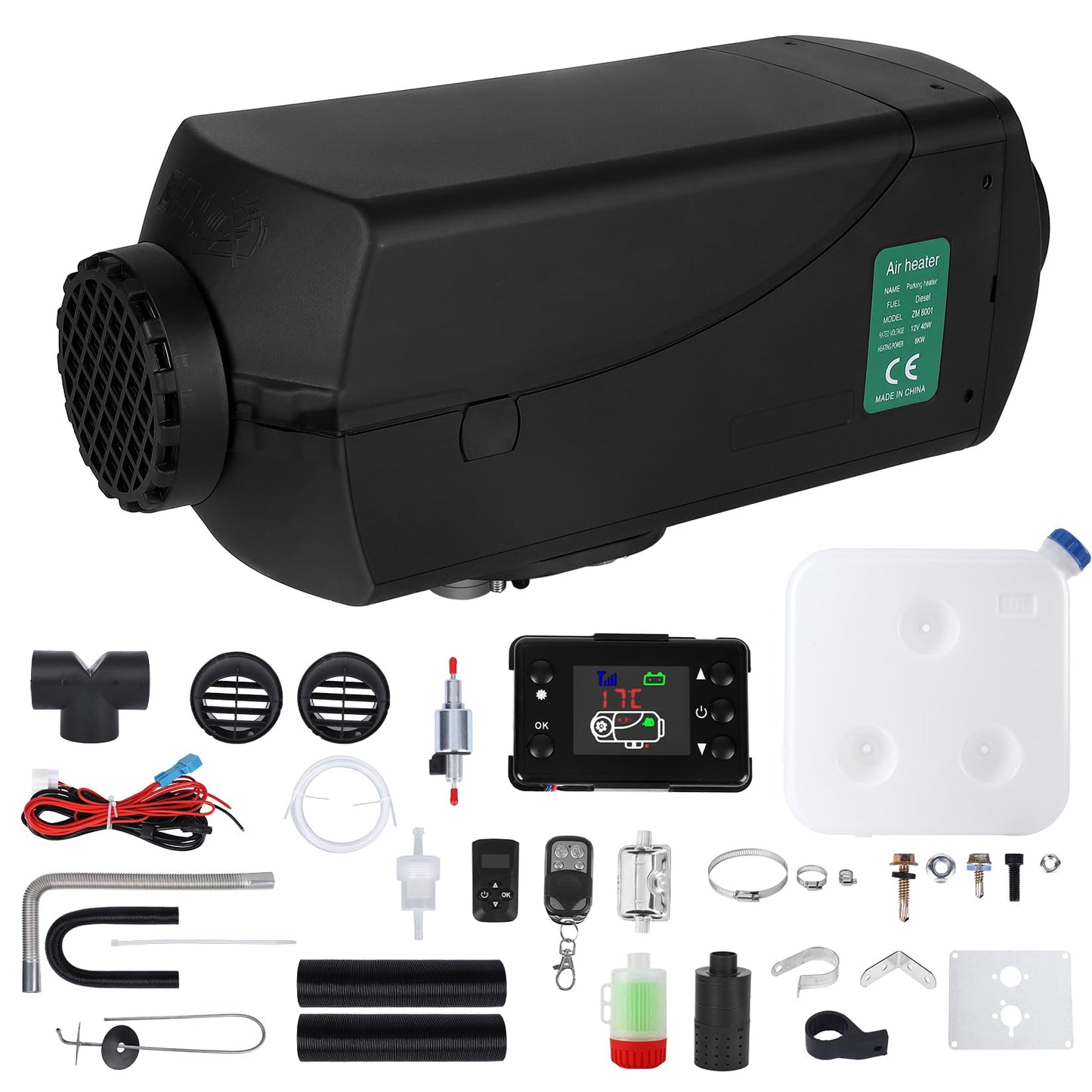 Diesel Air Heater，8KW 12V Split Portable Diesel Car Heater With Remote Control, Lcd Display, Muffler No-Punch 9L.Knob Switch Tank,Diesel Parking Heater for Rv Trailer Camper Van Boat And Indoors