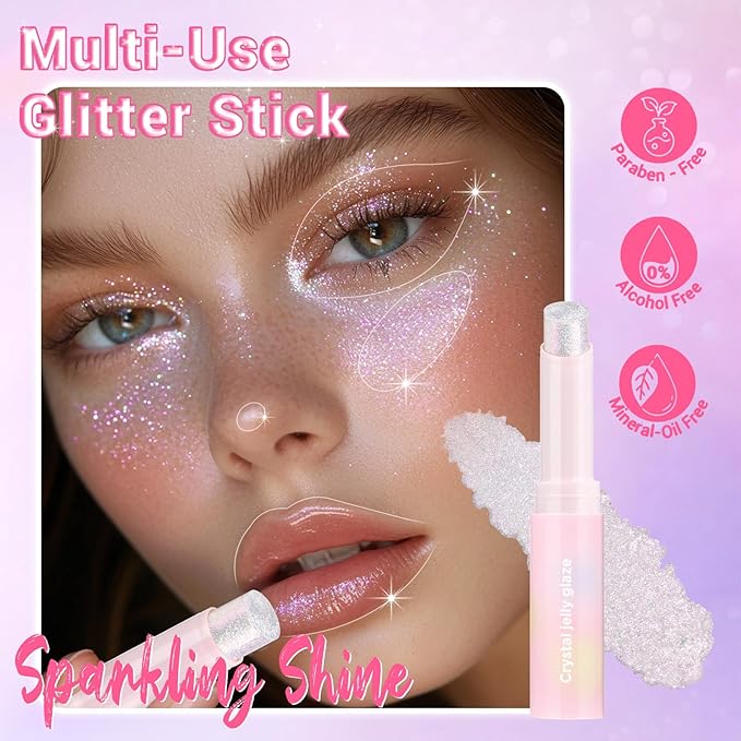 Crystal Hydrating Jelly Stick Eyeshadow Stick, Glitter Makeup Jelly Shimmer Eye Shadow Crayon, Lightweight Eye Brightener Makeup Glitter Eye Shadow (ROSY GEM, 01 ROSY GEM)