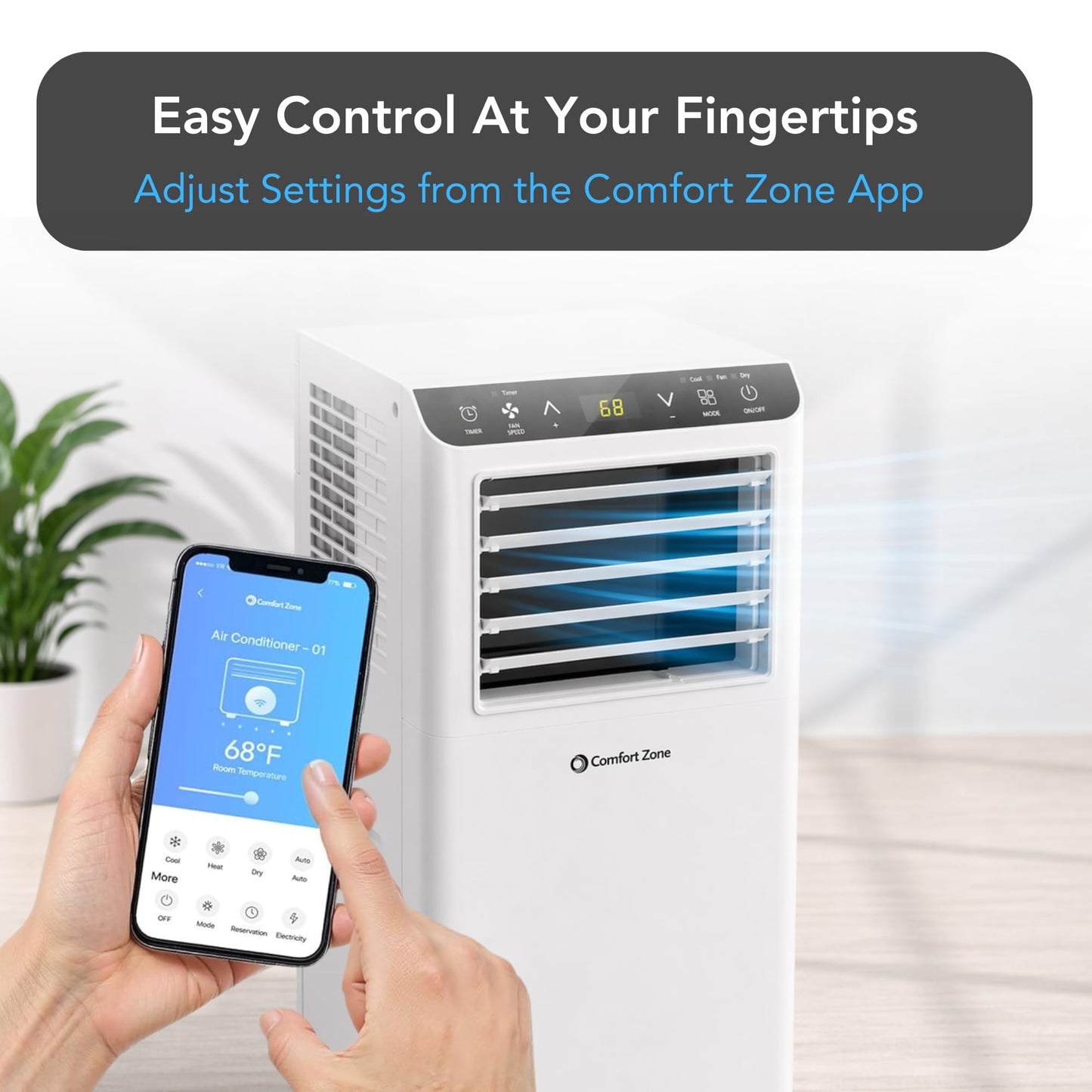 Comfort Zone Smart Portable Air Conditioner 8,000 BTU (5,100 BTU SACC) - WiFi Enabled 3-in-1 AC Unit, Dehumidifier & Fan with Remote Control, Sleep Mode & 24H Timer