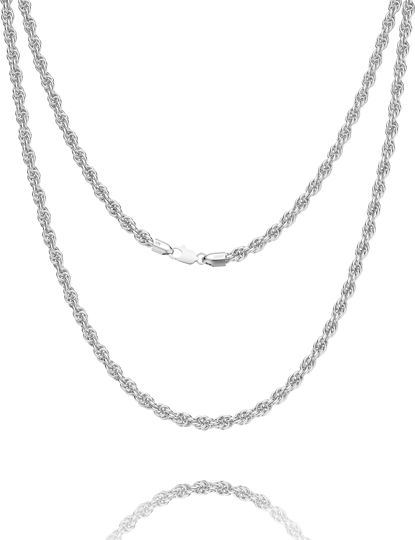 Waitsoul 925 Sterling Silver Rope Chain Lobster Clasp 3mm Silver Chain for Women Men Silver Necklace Chain 30 Inch