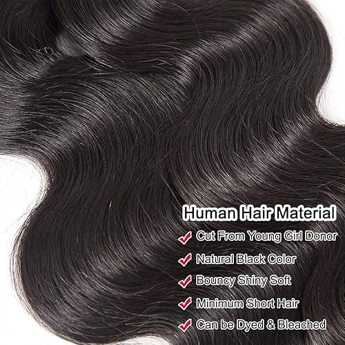 Body Wave Human Hair 4 Bundles (16 18 20 22) Unprocessed Brazilian Virgin Human Hair Extensions Brazilian Body Wave Weave Bundles Soft and Silky Natural Black Wavy Hair Quick Weave Bundle for Women