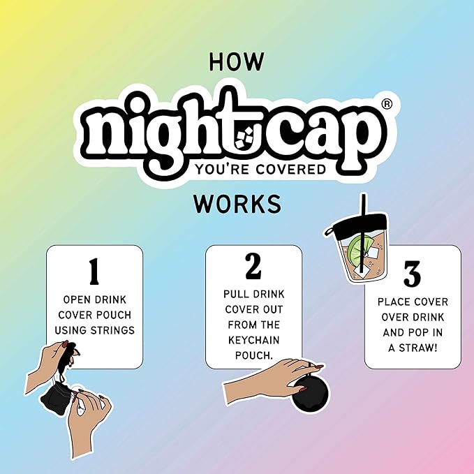 Nightcap Keychain - The Reusable Drink Spiking Prevention Accessory - Conveniently Attach the Key Ring Key Chain Pouch to Your Keys, Handbags, or Purse for Quick Access 4pk