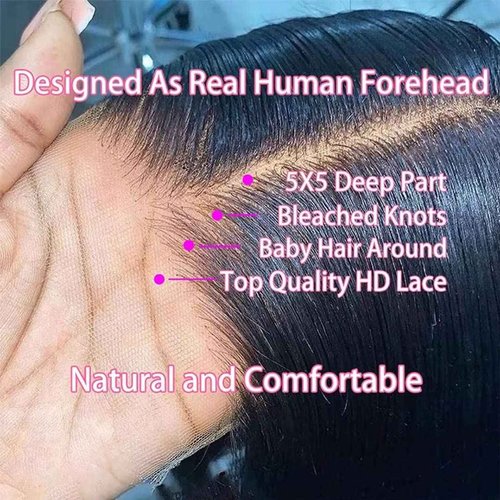 Daules 5x5 Closure Wig 5x5 HD Lace Closure Wigs Human Hair for Women 180% Density Pre Plucked Virgin Human Hair 5x5 Deep Curly Lace Front Wig Super Soft True to Length Natural Black Color 18Inch