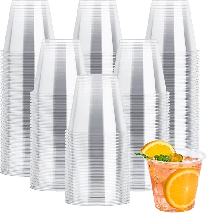 JOLLY CHEF 300 Pack Clear Plastic Cups, 9 oz Crystal Clear PET Party Cups, Classic Clear Disposable Wine Cups for Wedding,...