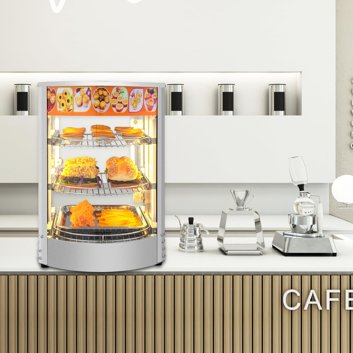ROVSUN 3-Tier Food Warmer Pizza Warmer Countertop, Commerical Food Warmer Display with LED Lighting Removable Shelves Glass Door, Pretzel Warmer for Buffet Restaurant Cafe, 110V 800W