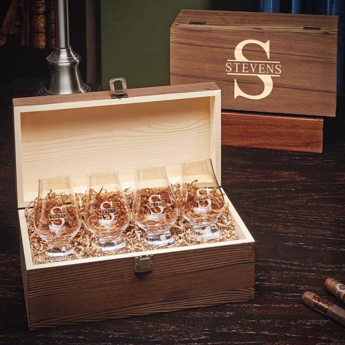 Personalized Glencairn Whiskey Gift Set with Box, 6oz Bourbon Tasting Glasses, Glencairn Whiskey Glass Set of 4