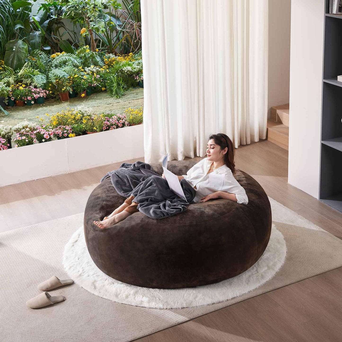 6FT oversized bean bag chairs for adults bean bag with filler included memory foam bean bag Soft and comfortable giant bean bags, living room furniture, suitable for bedroom dorm balcony chairs(Brown)