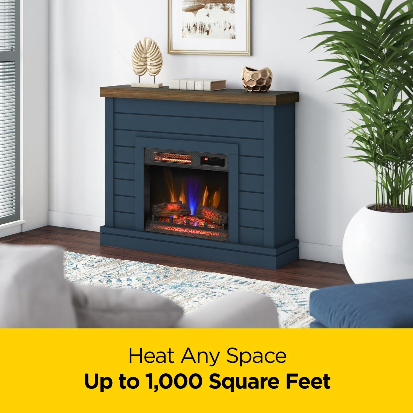duraflame® Shiplap Wall Mantel Electric Fireplace, Fontana Blue
