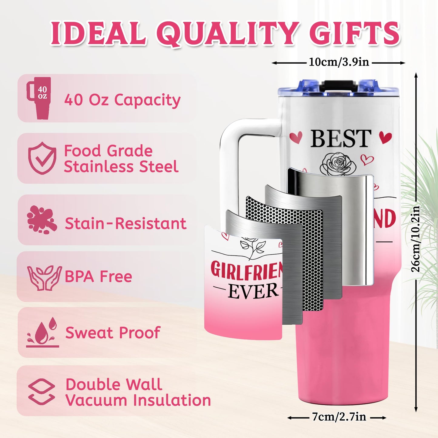 TNASURHUS Birthday Gifts for Girlfriend, 40 Oz Tumbler with Handle, Christmas Valentine's Day Girlfriend Gift for Women, Couple Gifts, Anniversary, I Love You Gifts for Her