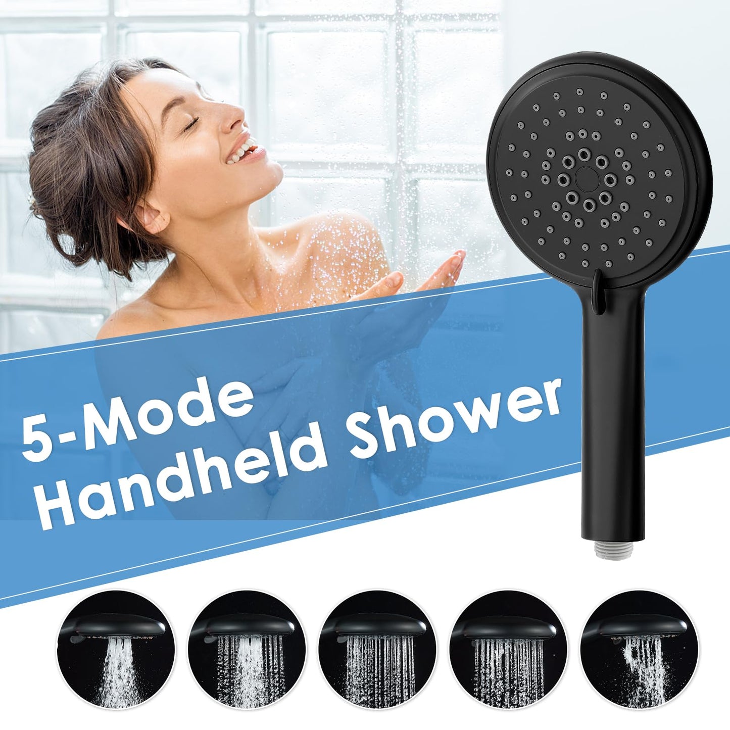 ROVOGO Shower Panel Tower System, 4-Function (Rain Shower, Handheld Sprayer, Body Jets, Tub Spout) with Simultaneous Use Option, Stainless Steel Shower Column with Adjustable Head, Black