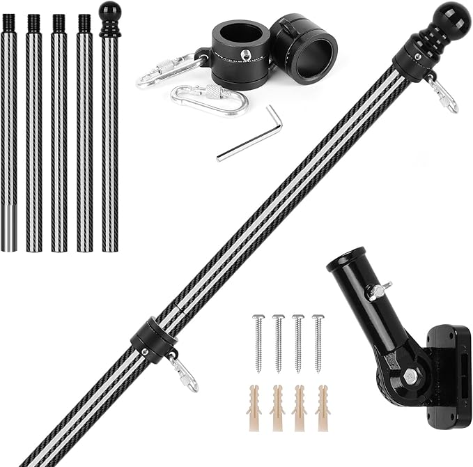 Msnaile 6FT Carbon Fiber Flag Pole, Flagpole for Outside House, Porch Flagpoles, Tangle Free Black Flag Pole Kit, Wind-Res...
