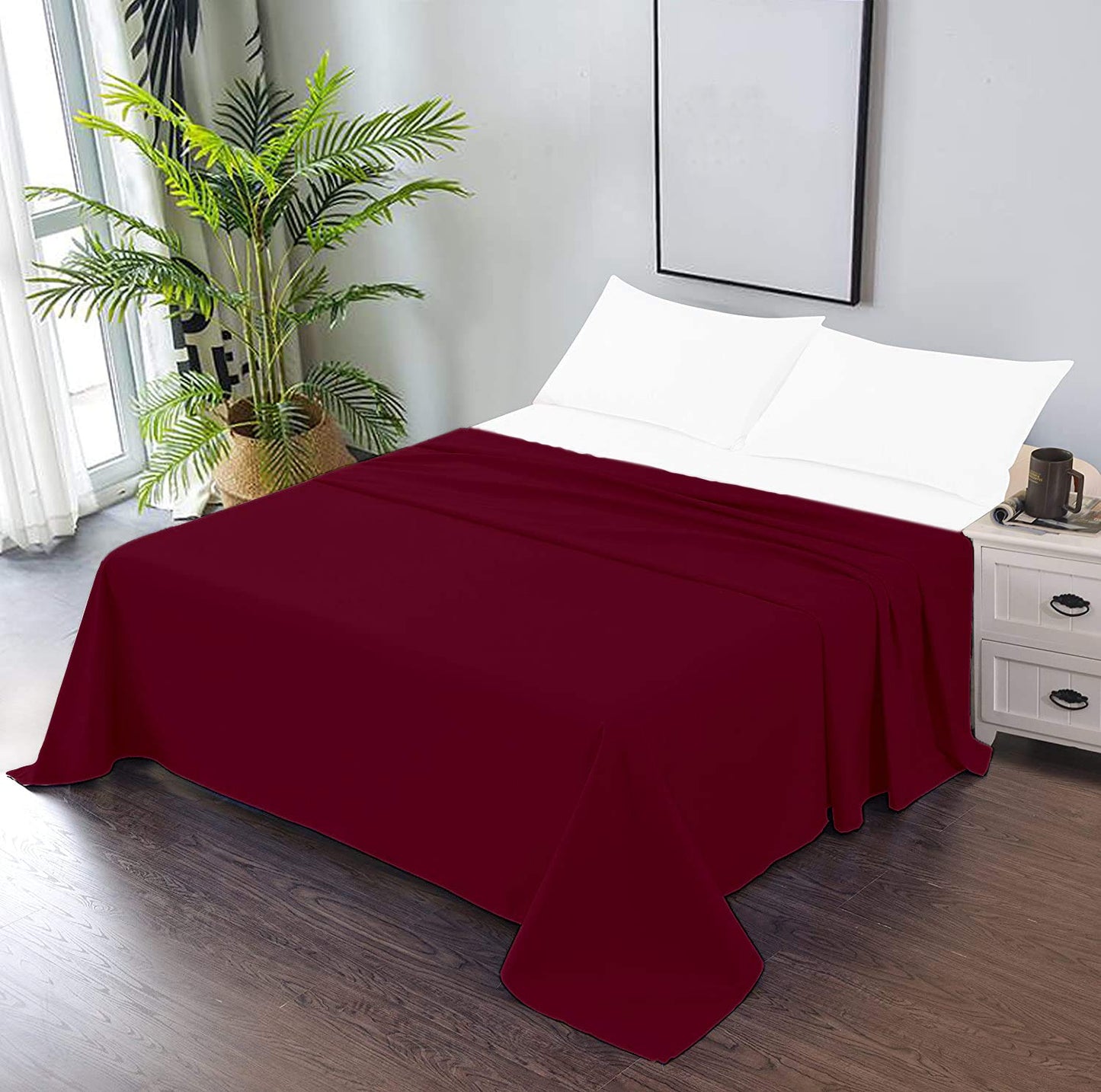 TREND BEDDING MART TBM 1PC Solid Flat Sheet Smooth Touch Hotel Quality 100% Egyptian Cotton Perfectly Fit for Oversize and Extra Height Bed Solid 600 Thread Count (California King, Burgundy)