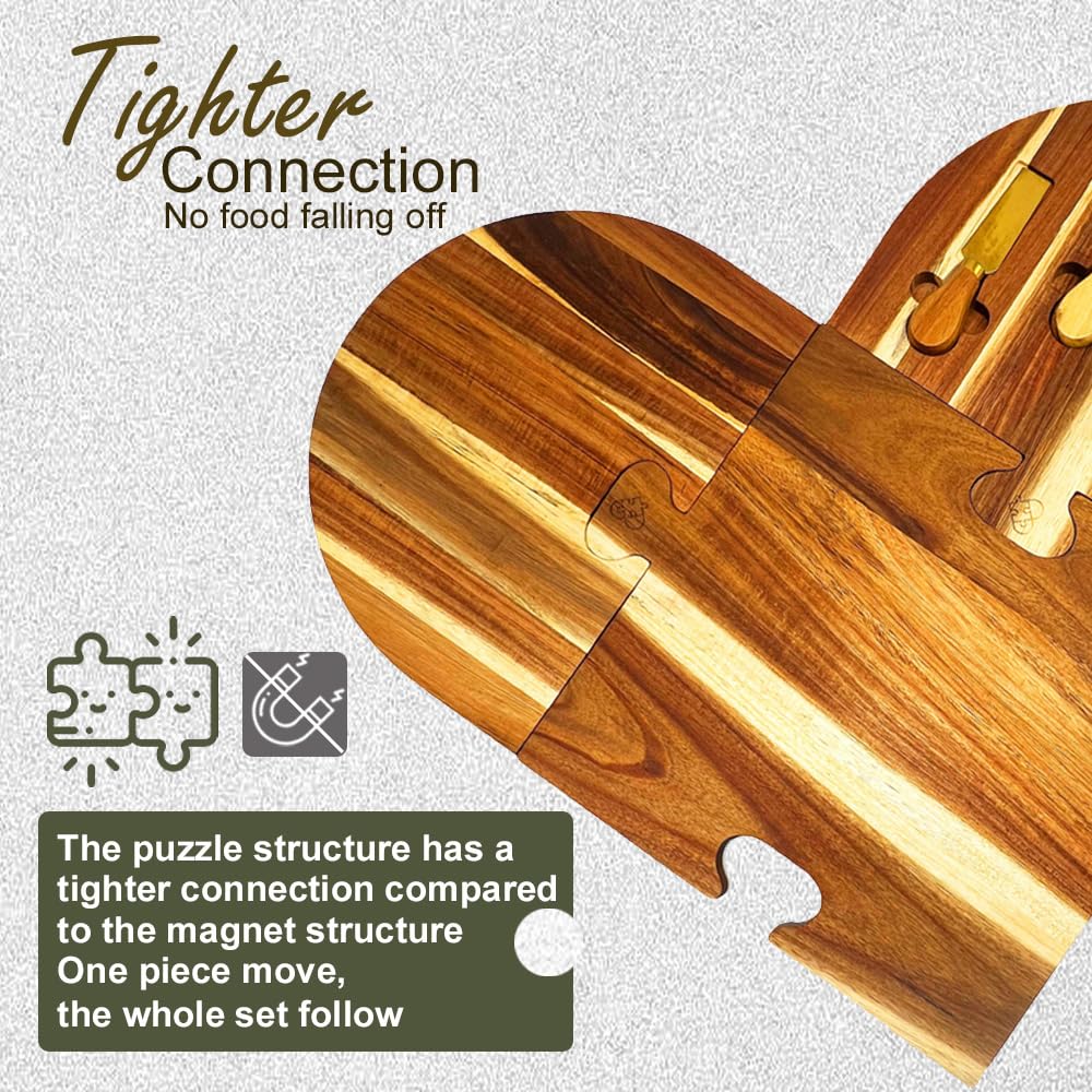 Large Charcuterie Board Set - 3 Pieces with Knife Set, Premium Acacia Wood Cheese Boards, Heart Shaped Serving Tray with Gift Box, House Warming Gifts New Home, Wedding & Bridal Shower Gift