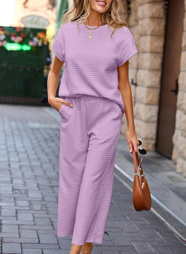 SHEWIN Womens Two Piece Fall Outfits Sweatsuits Casual Pullover Tops and Wide Leg Sweatpant Lounge Sets