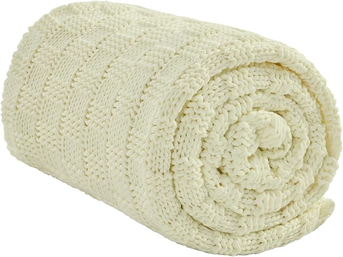 Knitted Weighted Blanket Kids, No Beads Heavy Blanket 36” x 48'' 5lbs, Breathable Chunky Knit Blanket, Cooling Weighted Blanket for Hot Sleepers, Christmas Home Decor (Cream White)