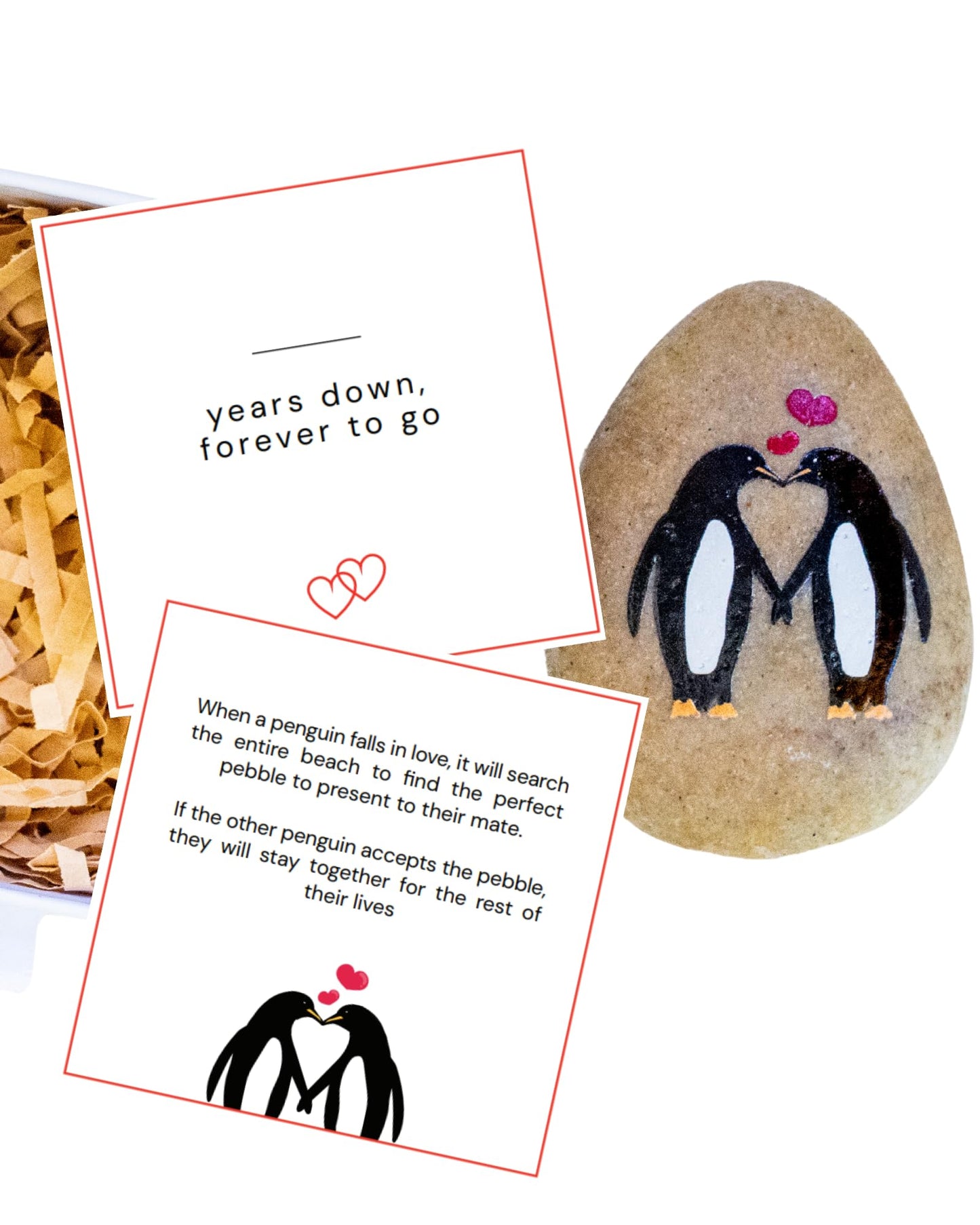Wedding Anniversary Penguin Pebble Gift - Years Down, Forever to Go” Card & Happy Anniversary Box – Unique Gift for Husband, Wife, Boyfriend, Girlfriend – 1st 10th 25th 50th
