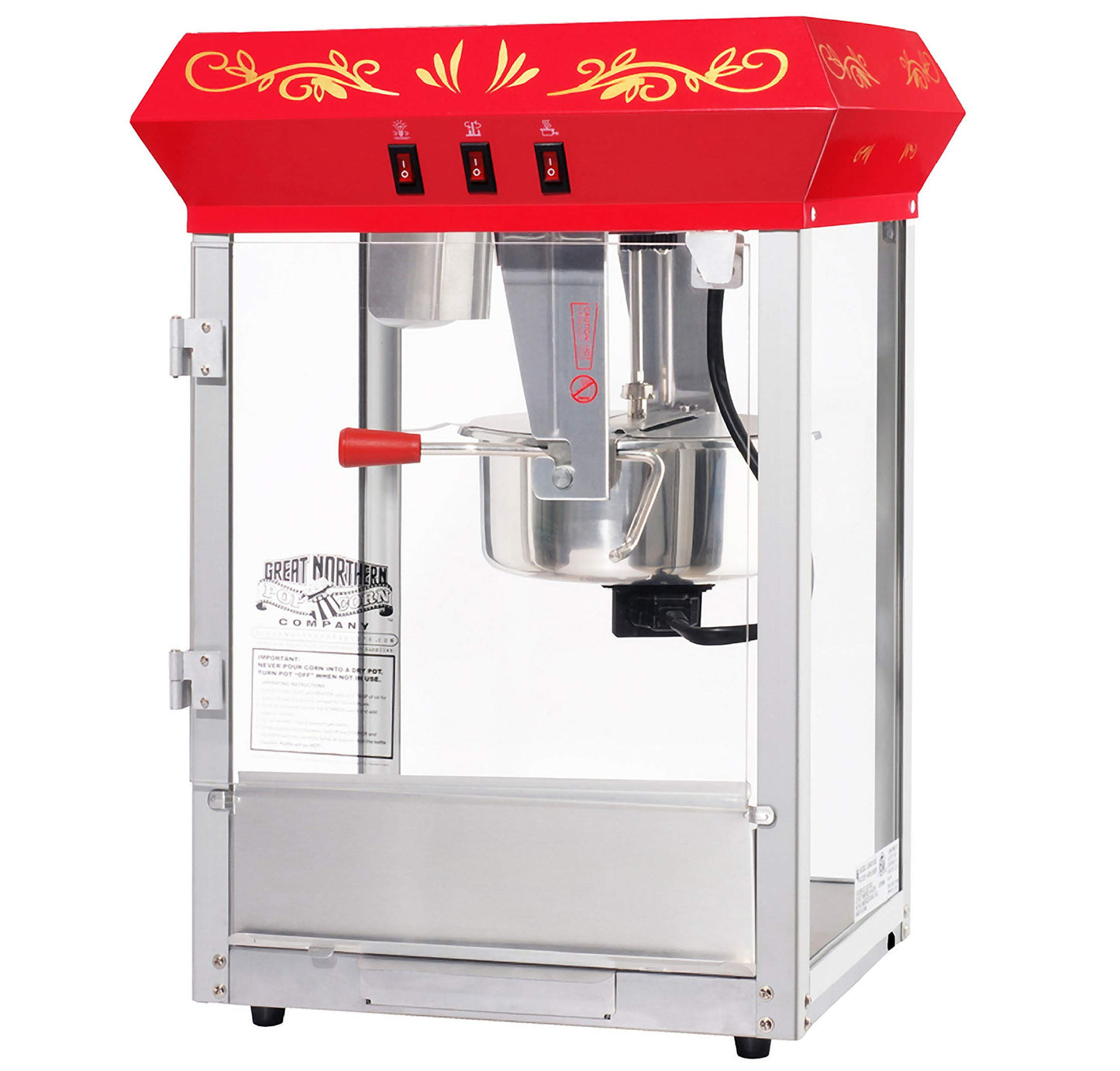 Great Northern Popcorn Company 6100 8 ounce Foundation Red Antique Style Popcorn Popper Machine, Red Floral, Counter-top Popper Machine