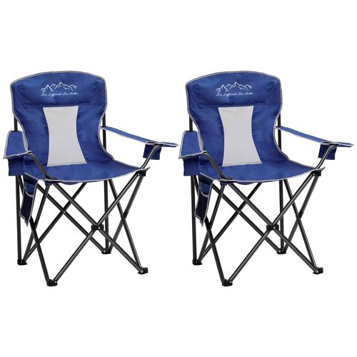 SAILARY 2PCS Mesh Folding Camping Chairs, Oversized Portable Outdoor Chairs, Weight Capacity 325 lbs with Cup Holder, Storage Pocket, Carry Bag Blue