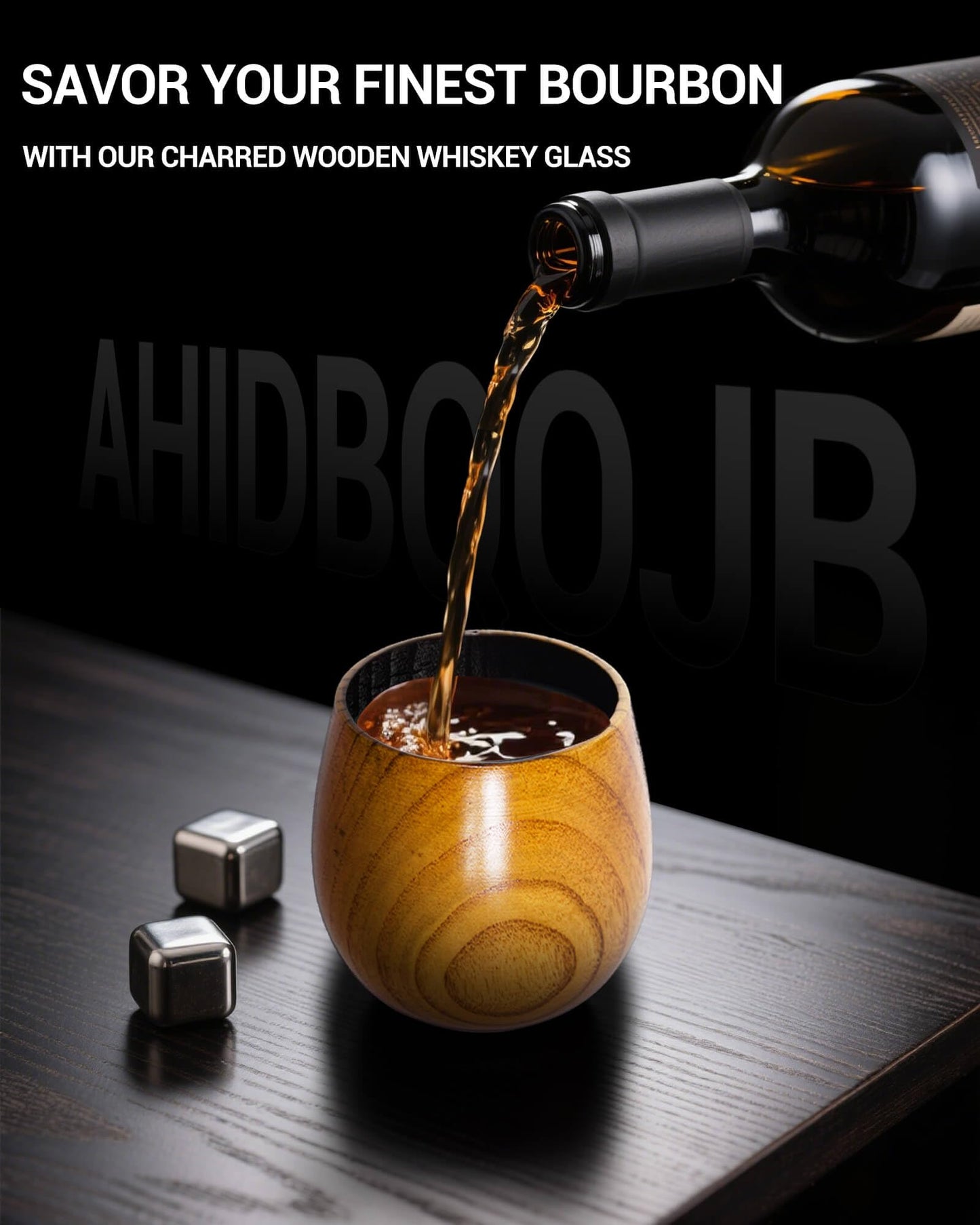 AHIDBQOJB Wooden Bourbon Drinking Glass - Charred Wooden Whiskey Cup - Whiskey Glass for Men - Bourbon Gifts for Men Who Have Everything - Birthday Gifts for Dad Husband Boyfriend or Brother (2 Pack)