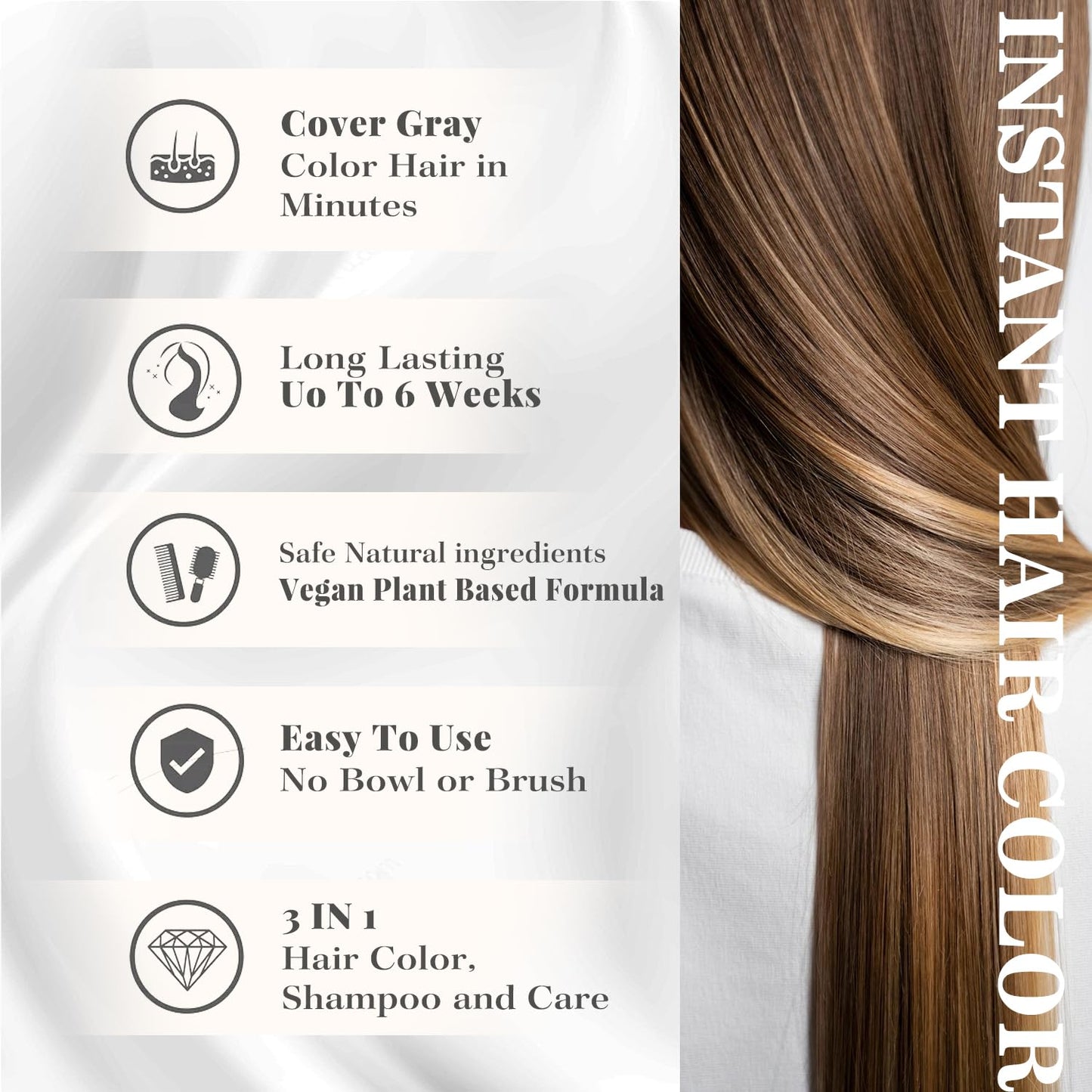 Joyful Young Natural Color Hair Dye Shampoo 3 IN 1, Instant Hair Coloring, Gray Coverage for Men & Women, Beard Dye Vegan Ammoni