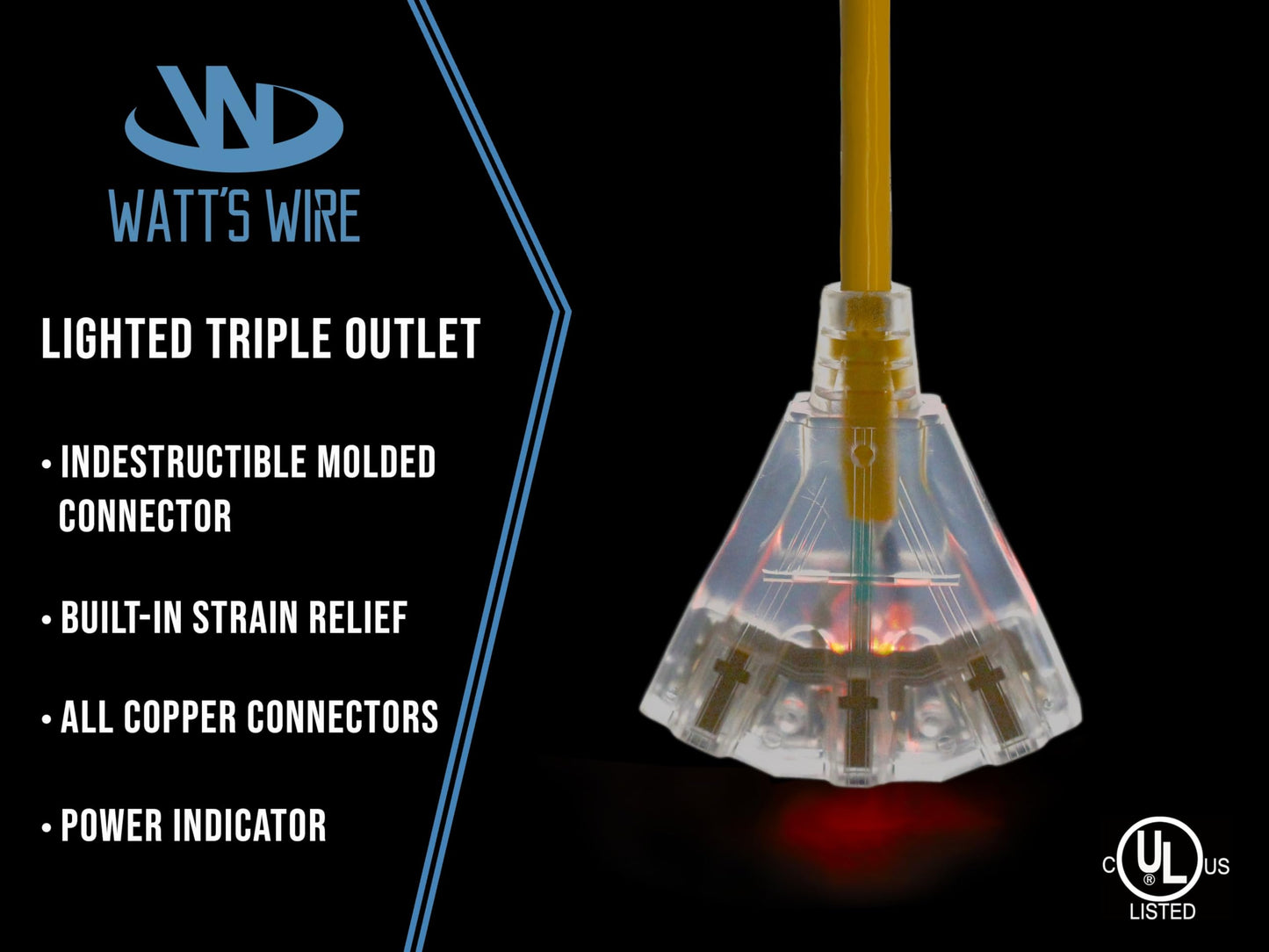 6 Ft Heavy Duty Extension Cord - 12 Gauge Outdoor Extension_Cord - Lighted Mulitiple Outlets By Watts Wire - 6 12-Gauge Ground