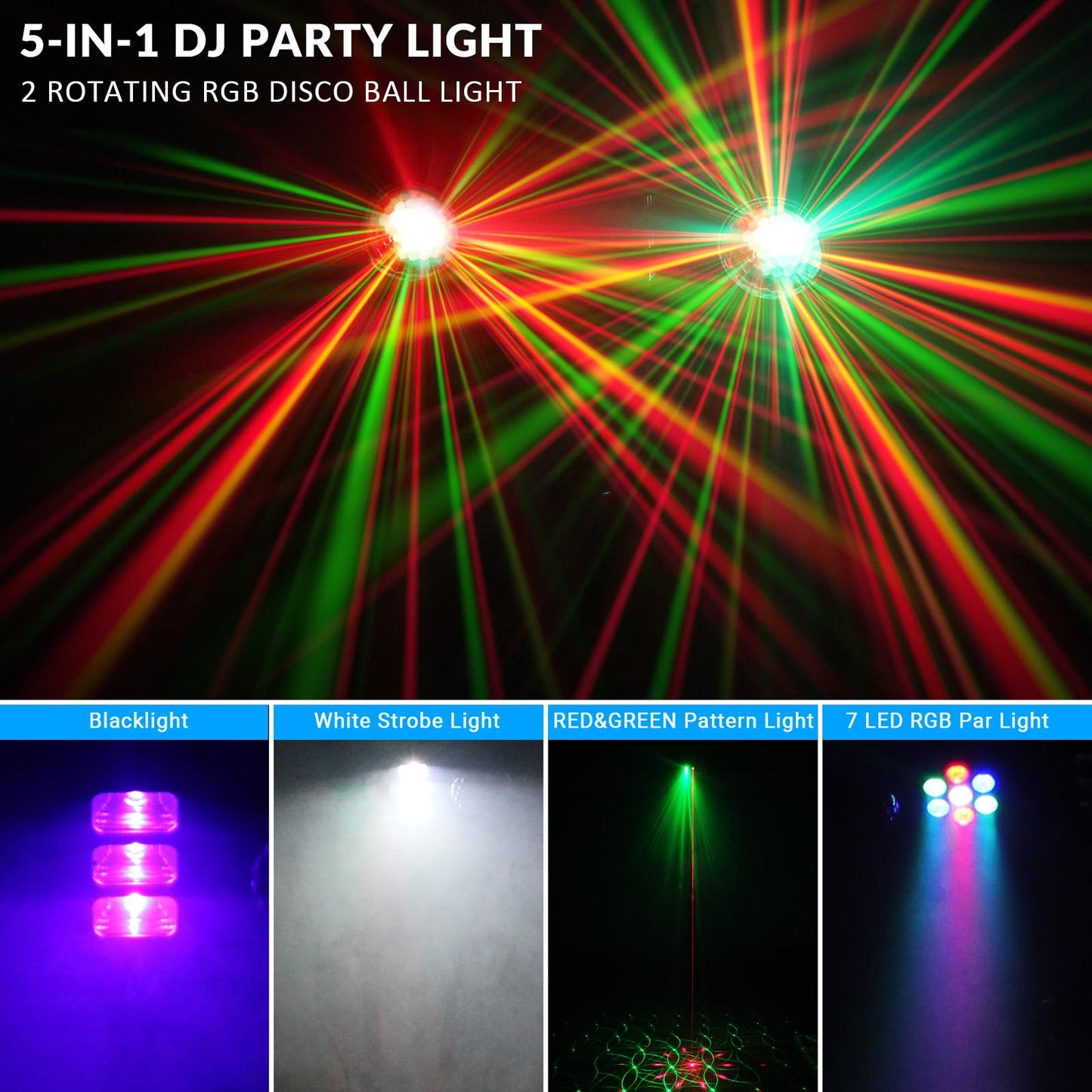 Dj Lights With Stand - 5In1 Party Bar Light Set - Rotating Disco Ball, Uv, Strobe, Pattern & Par Light - Remote Control Dj Light