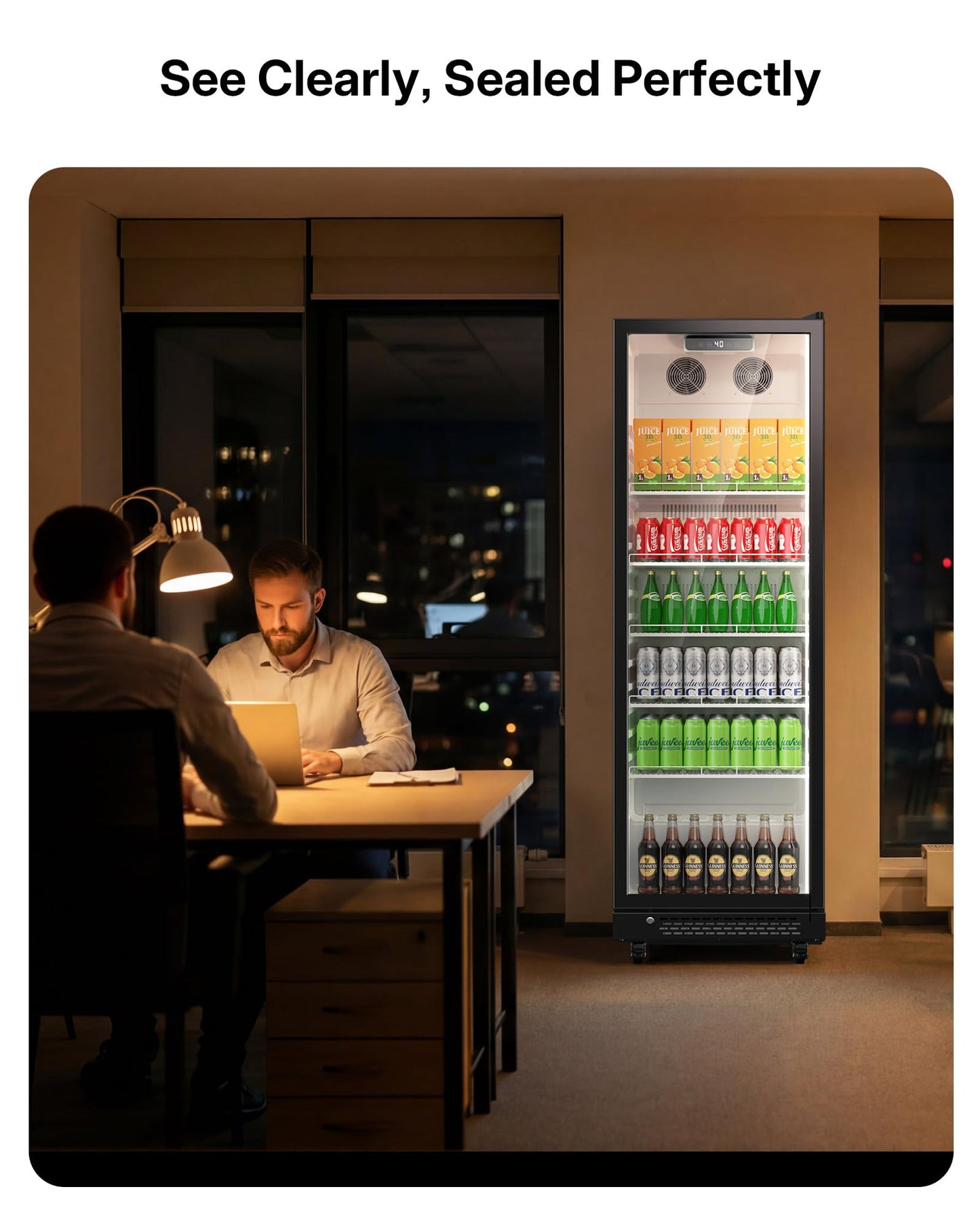 Upstreman Commercial Beverage Refrigerator, 12.1 Cu.Ft Glass Door Display Refrigerator with Soft LED Light and Adjustable Shelves, Merchandiser Cooler for Restaurant, Cafe, Bar, Office