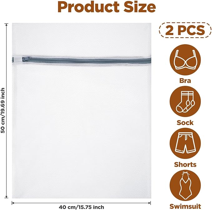 Ouligay 2 Pack Large Mesh Laundry Bag for Delicates 16 X 20 Inch Laundry Mesh Bag with Zipper Essentials Wash Bags for Lingerie, Bras, Socks, Sweater, Travel Organizing
