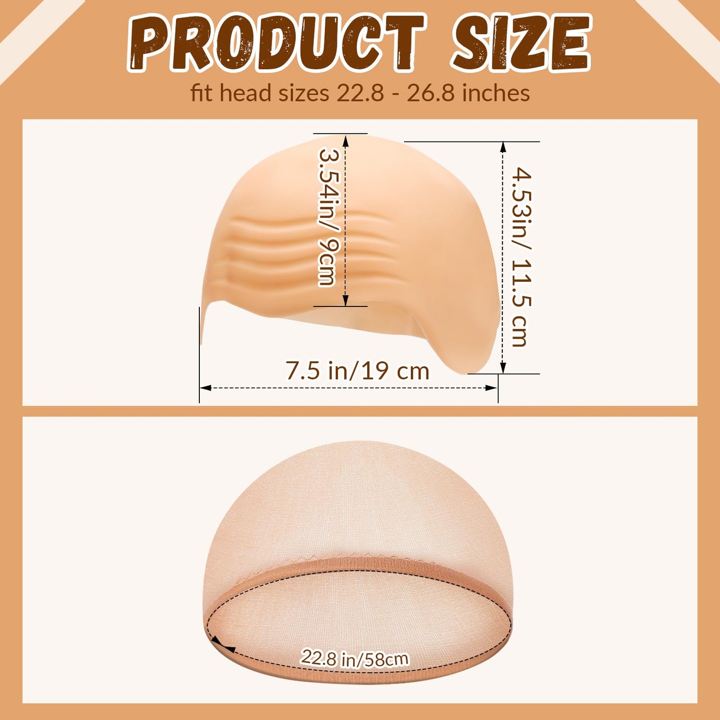 JOLYEAK 2 pcs Bald Caps Latex Bald Cap with Nylon Wig Caps Makeup Costume Accessories Adult Cosplay Party Supplies