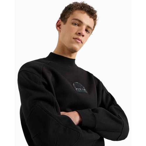 Armani Exchange Men's Bonded Stretch Cotton Poly Semi Circle Logo Sweatshirt, Black, X-Large