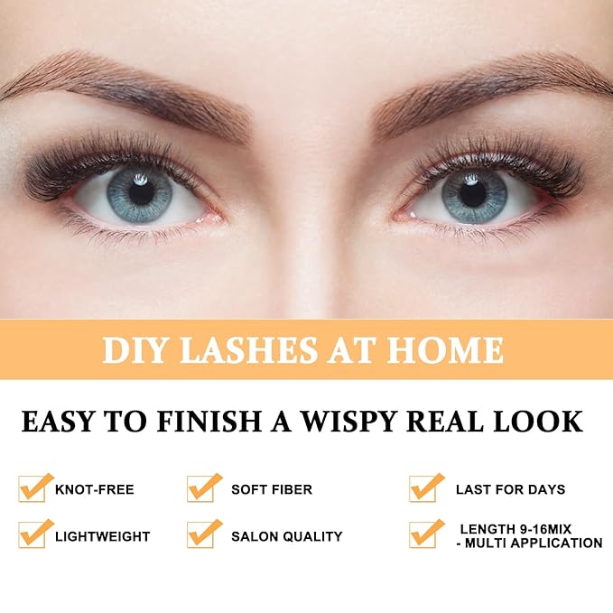 B&Qaugen Lash Clusters 30D 50D-C-9-16MIX Individual 280 Clusters False Eyelash 9-16MIX Lash Clusters Extensions DIY Eyelash Extensions at Home (30D 50DC-9-16MIX)