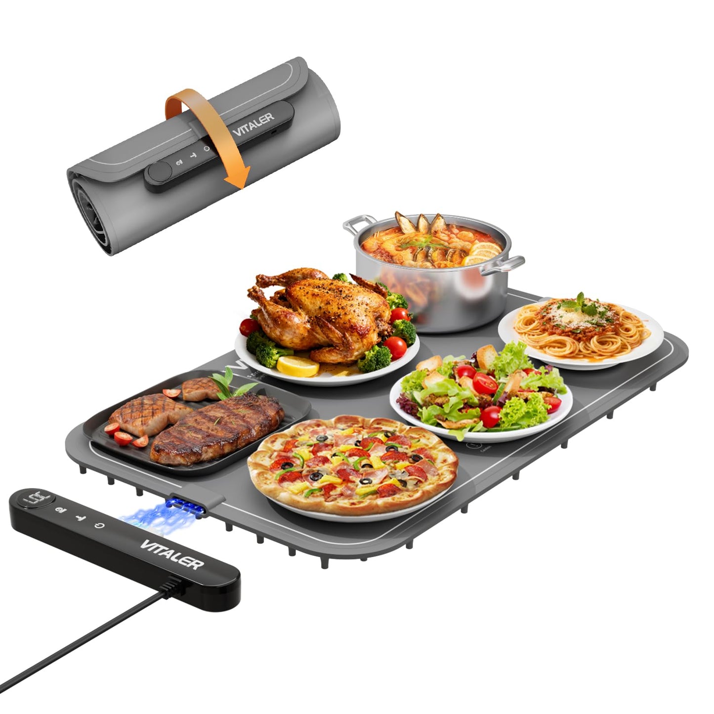 Vitaler Warming Mat for Food, Electric Warming Trays, Upgrade Graphene Fast Full-Surface Heating Mat for Food with 6 Level Temp, 6 Hours Timer, Food Warmer Pad, Not Included Heat-Insulating Mat
