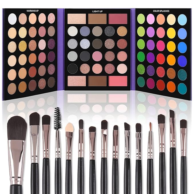 UCANBE Eyeshadow Palette with 15Pcs Brushes Makeup Set, Pigmented 86 Colors Make Up Sets Valentine's Day Gift, Matte Shimm...