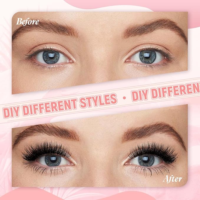 FADLASH Lash Clusters DIY Lash Extensions 80D Eyelash Clusters Cat Eye Cluster Lashes Fluffy Left Right Individual Lashes Cluster Eyelash Extensions Volume 3D Effect (80D-07D, 12-20mm)